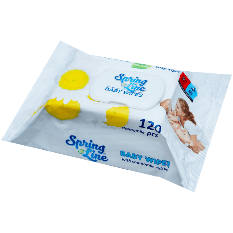 Servetele umede bebelusi cu extract de musetel 120 buc, Spring Line